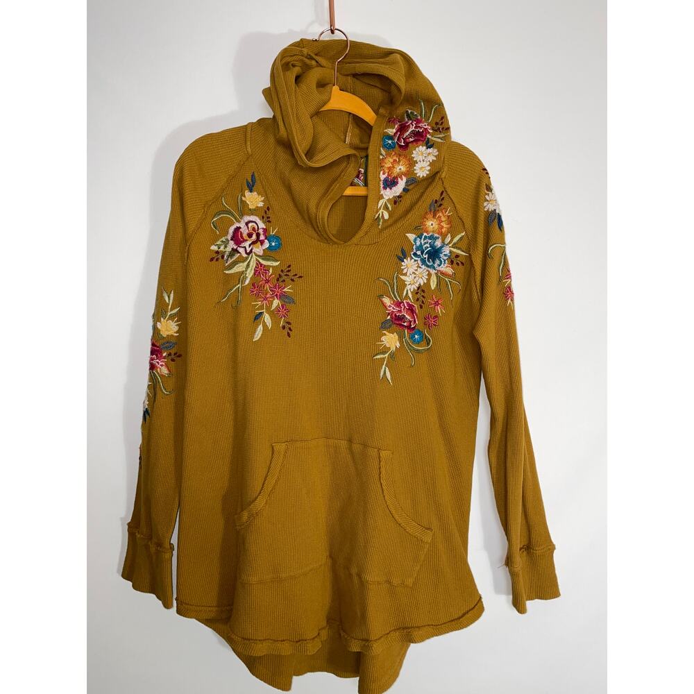 Johnny Was Mustard Embroidered Hoodie Tunic